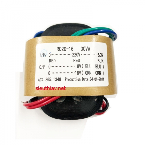 Biến thế Rcore 30VA, I/P:220V; O/P:18Vx2 (BT102)